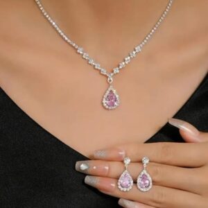 Droplet shape zircon earrings and pendant